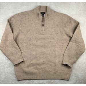 Jos A Banks Lambs Wool Executive Sweater Mens XL Beige Flecked 1/4 Zip Pullover
